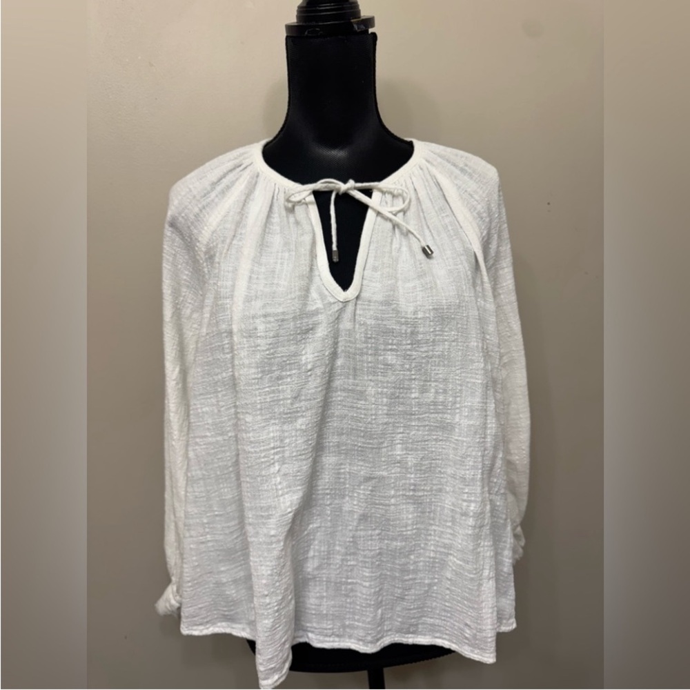 Splendid Women’s White Tie-Neck Peasant Long Sleeve Top Blouse M